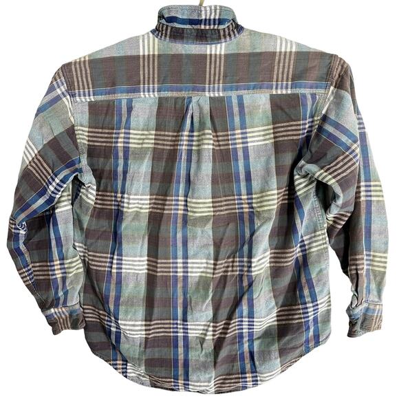 St Johns Bay Button Up Shirt Men Size L Green Blue Plaid Long Sleeve FLAW - Picture 2 of 7